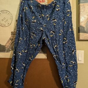 Lands' End Blue Pajama Bottoms with Moon and Cow Print